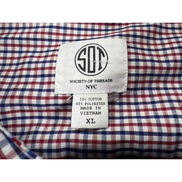 Society Of Threads Shirt Adult Extra Large Red Blue Button Up Short Sleeve Men's - Picture 9 of 12
